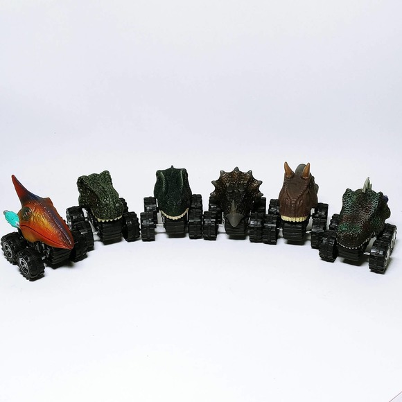 Vtg Dinosaur Heads Pull Back Racer Cars Set of 6 (eb a/b) - Picture 1 of 9